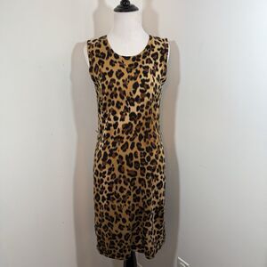 Calvin Klein Dress Women’s S Brown & Black Leopard Print Knit Sleeveless Shift